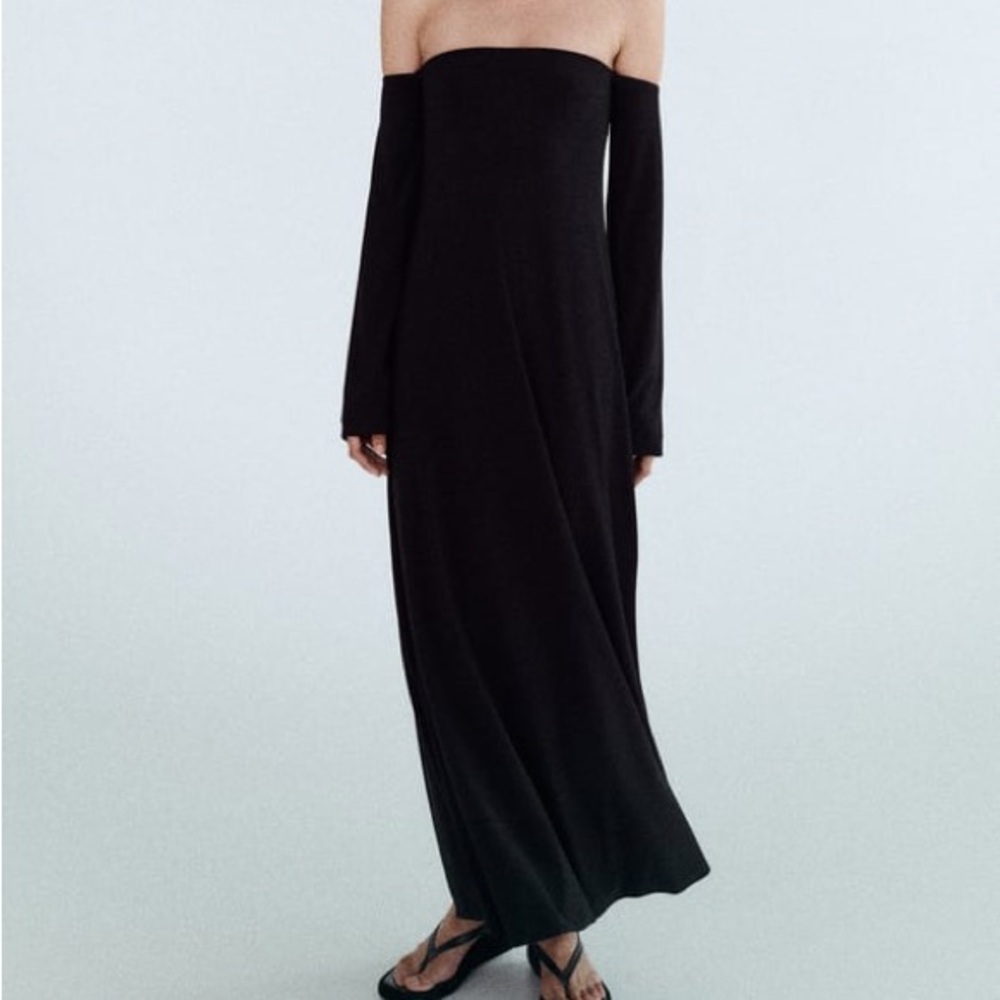 ZARA Long Sleeve Off-The-Shoulder Dress